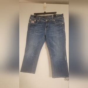Miss Me Jean, Capri, Sz 32, Rhinestones and pearls, w embroidery